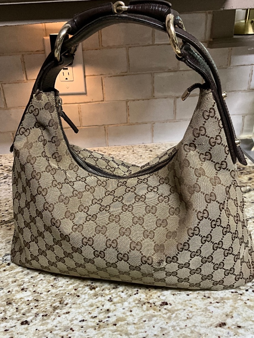 Authentic Gucci Horsebit Monogram Shoulder Bag